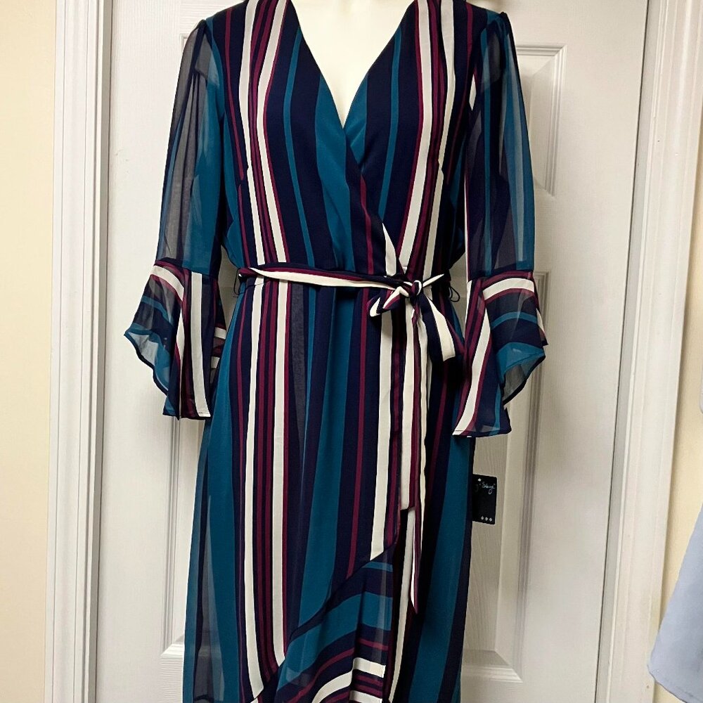 NEW Gabby Skye Women's Savannah Crepe Ruffle Hem Sheath Midi Dress Size 10